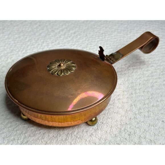 unknown Other - Copper Silent Butler Crumb Catcher Hinge Lid Feet Fireplace Decor Bed Warmer
